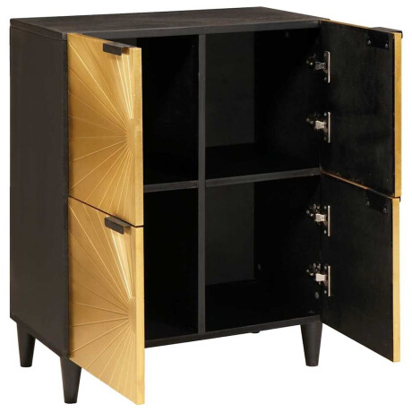 vidaXL Bijzetkast Zwart en Goud 60 x 33.5 x 75 cm massief mangohout afbeelding2 - 1