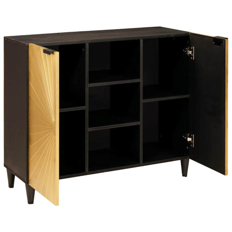 vidaXL Bijzetkast Zwart en Goud 90 x 33.5 x 75 cm massief mangohout afbeelding2 - 1