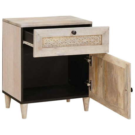 vidaXL Nachtkastje met lade Beige 50 x 33 x 60 cm massief mangohout afbeelding2 - 1