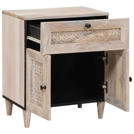 vidaXL Nachtkastje met lade Beige 50 x 33 x 60 cm massief mangohout afbeelding2 - 1