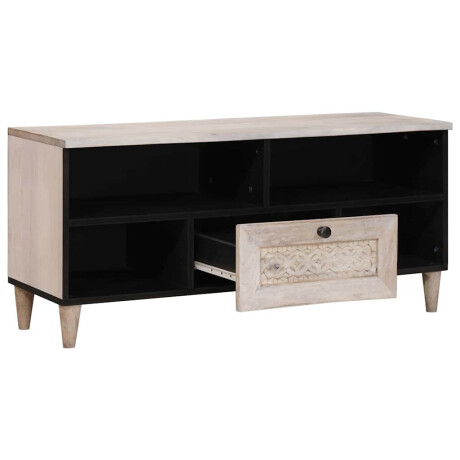 vidaXL TV-kast met lade Wit 105 x 33 x 46 cm massief mangohout afbeelding2 - 1