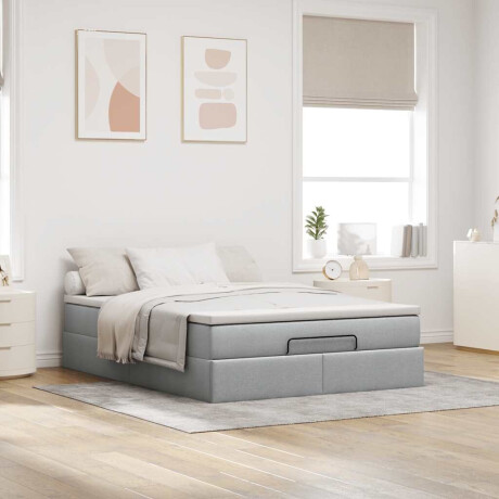 vidaXL Ottoman bed met matras 140x200cm stof lichtgrijs afbeelding2 - 1