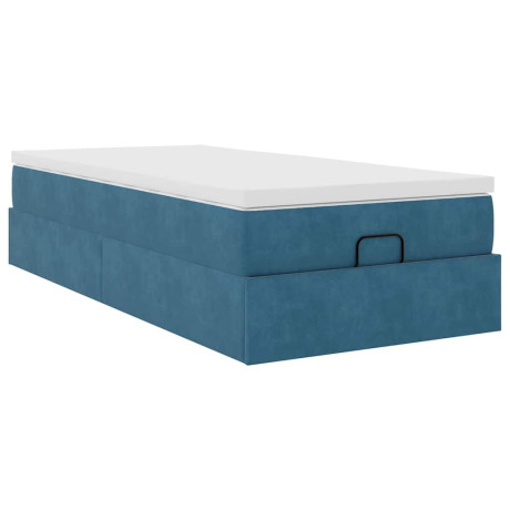 vidaXL Bedframe met matras 90x200cm fluweel donkerblauw afbeelding2 - 1