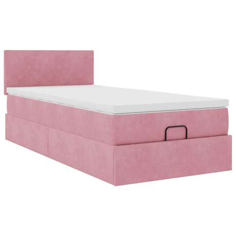 vidaXL Bedframe met matras 100x200 cm fluweel roze afbeelding2 - 1