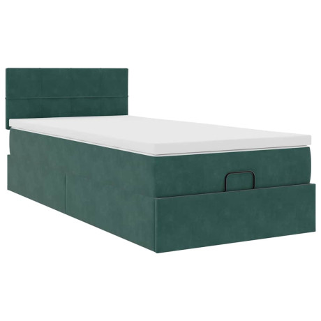 vidaXL Bedframe met matras 90x190cm fluweel donkergroen afbeelding2 - 1