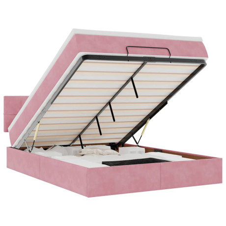 vidaXL Ottoman bed met matras 140x190cm fluweel roze afbeelding2 - 1