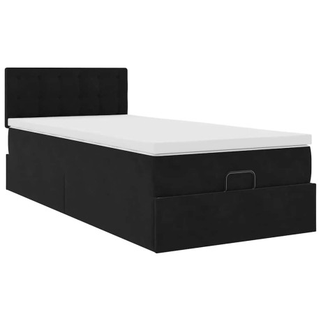 vidaXL Ottoman bed met matras 100x200 cm fluweel zwart afbeelding2 - 1