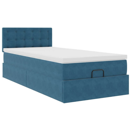 vidaXL Ottoman bed met matras 100x200 cm fluweel donkerblauw afbeelding2 - 1