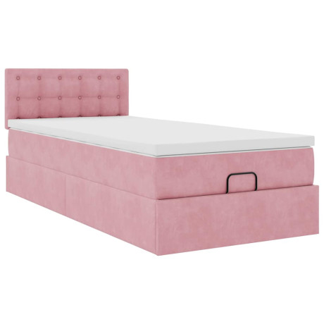 vidaXL Bedframe met matras 100x200 cm fluweel roze afbeelding2 - 1