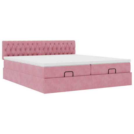 vidaXL Bedframe met matrassen 160x200cm fluweel roze afbeelding2 - 1