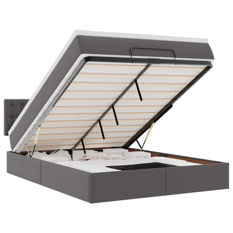 vidaXL Bed poef met matrassen en LED's 140x190cm kunstleer grijs afbeelding2 - 1