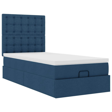 vidaXL Bedframe met matras 100x200cm stof blauw afbeelding2 - 1