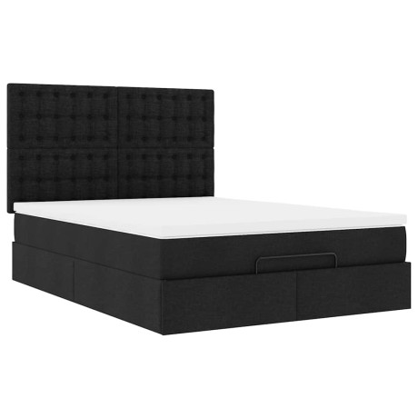 vidaXL Ottoman bed met matras 140x200cm stof zwart afbeelding2 - 1