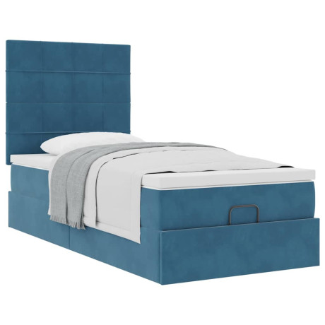 vidaXL Ottoman bed met matrassen 100x200cm fluweel donkerblauw afbeelding2 - 1