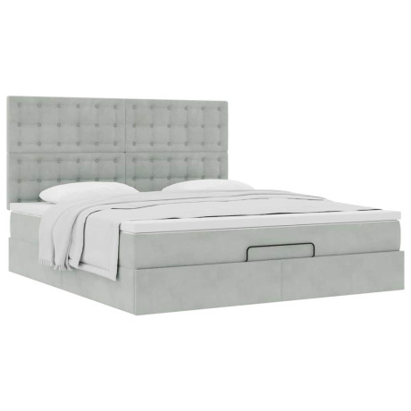 vidaXL Ottoman bed met matrassen 160x200cm fluweel lichtgrijs afbeelding2 - 1