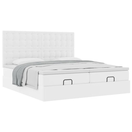 vidaXL Ottoman bed met matrassen 180x200cm kunstleer zuiver wit afbeelding2 - 1