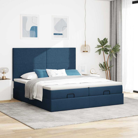 vidaXL Bedframe met matrassen 200x200cm stof blauw afbeelding2 - 1