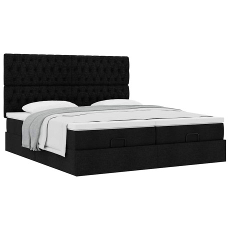 vidaXL Bedframe met matrassen 200x200cm stof zwart afbeelding2 - 1