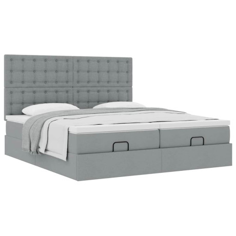 vidaXL Ottoman bed met matrassen 160x200cm stof lichtgrijs afbeelding2 - 1