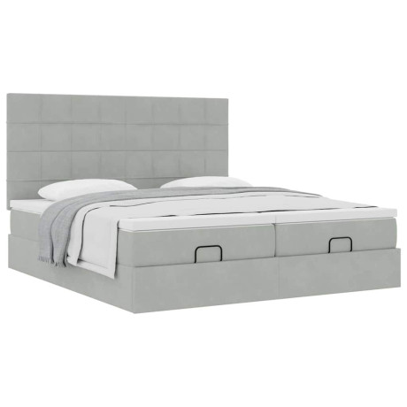 vidaXL Ottoman bed met matrassen 160x200cm fluweel lichtgrijs afbeelding2 - 1