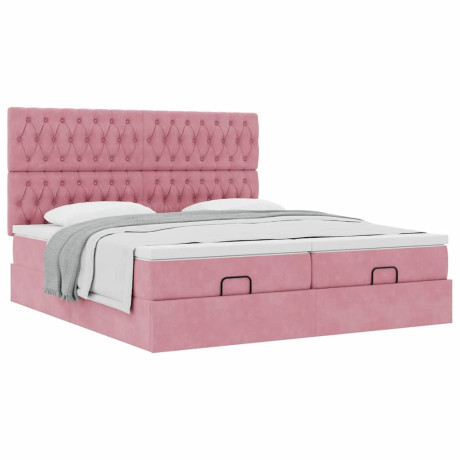 vidaXL Bedframe met matrassen 160x200cm fluweel roze afbeelding2 - 1