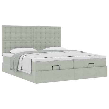 vidaXL Ottoman bed met matrassen 160x200cm fluweel lichtgrijs afbeelding2 - 1