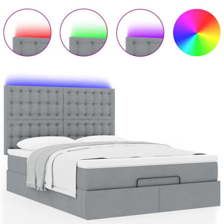 vidaXL Ottoman bed met matras en LED's 140x200cm stof lichtgrijs afbeelding2 - 1
