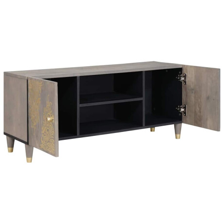 vidaXL TV-kast Grijs en Goud 105 x 33.5 x 46 cm Massief mangohout afbeelding2 - 1
