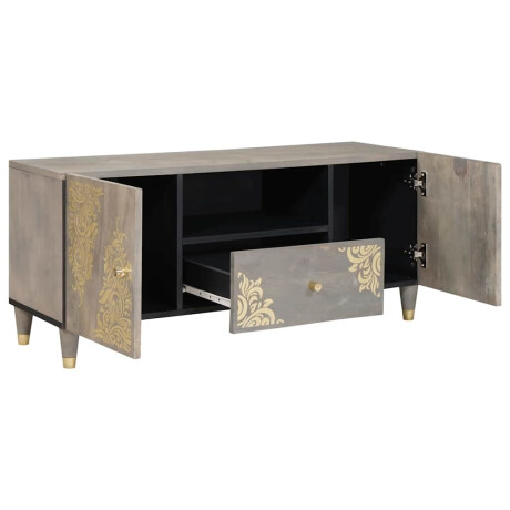 vidaXL TV-kast Grijs en Goud 105 x 33.5 x 46 cm Massief mangohout afbeelding2 - 1