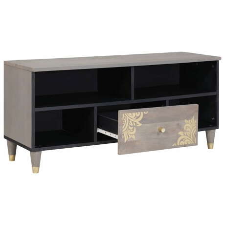 vidaXL TV-kast Grijs en Goud 100 x 33.5 x 46 cm Massief mangohout afbeelding2 - 1