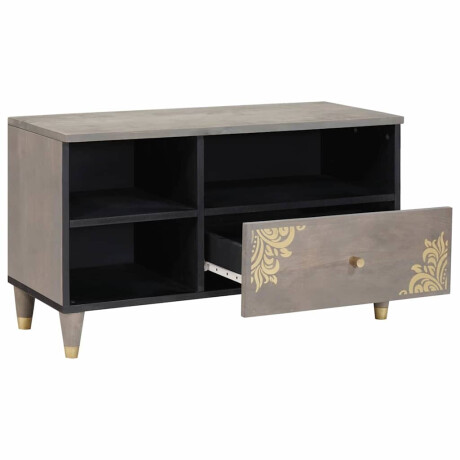 vidaXL TV-kast Grijs en Goud 80 x 33.5 x 46 cm Massief mangohout afbeelding2 - 1