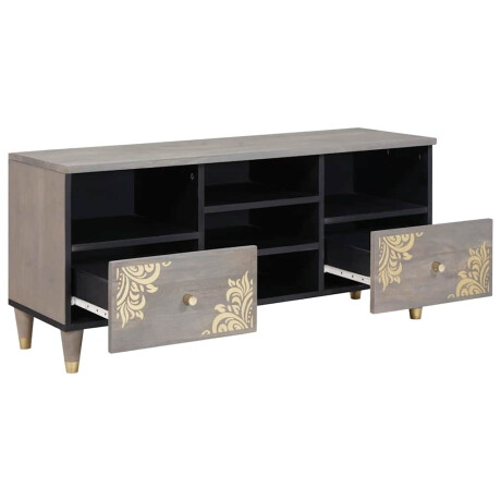 vidaXL TV-kast Grijs en Goud 100 x 33.5 x 46 cm Massief mangohout afbeelding2 - 1