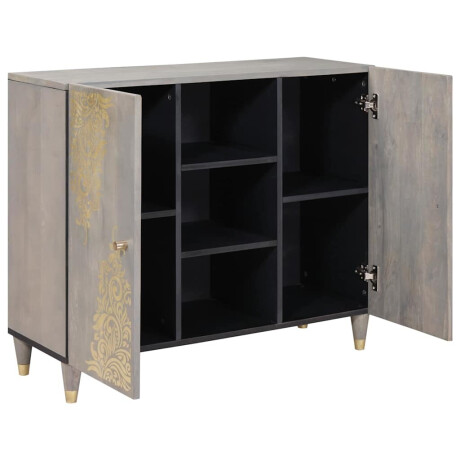 vidaXL Dressoir Grijs en Goud 90 x 33.5 x 75 cm Massief mangohout afbeelding2 - 1