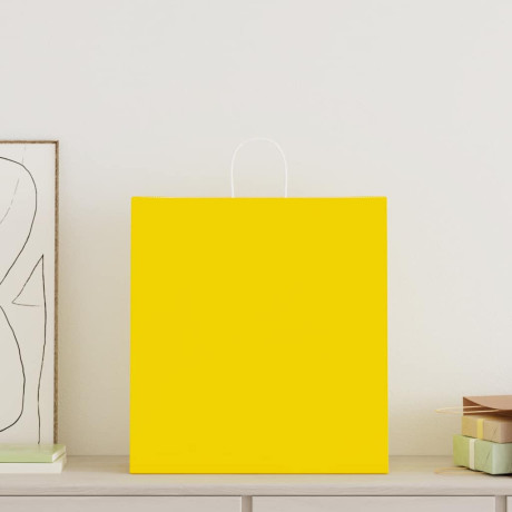 vidaXL Papieren kraftzakken 250 st met hengsels 45x17x48 cm geel afbeelding2 - 1