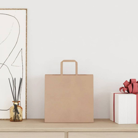 vidaXL Papieren kraftzakken 250 st met hengsels 26x17x25 cm bruin afbeelding2 - 1