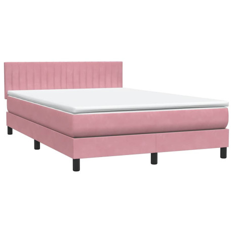 vidaXL Boxspring met matras fluweel roze 140x210 cm afbeelding2 - 1