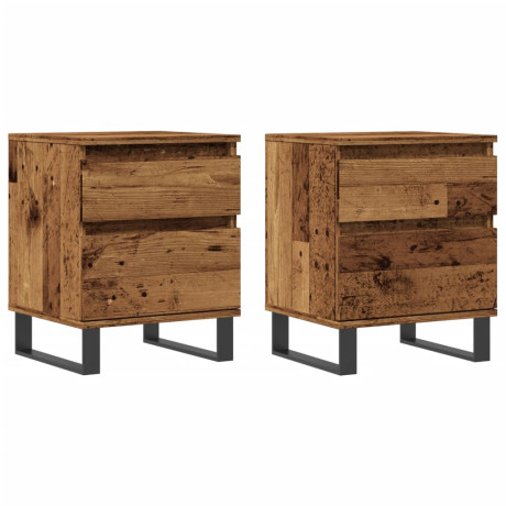 vidaXL Nachtkastjes 2 st 40x35x50 cm bewerkt hout oud houtkleurig afbeelding2 - 1