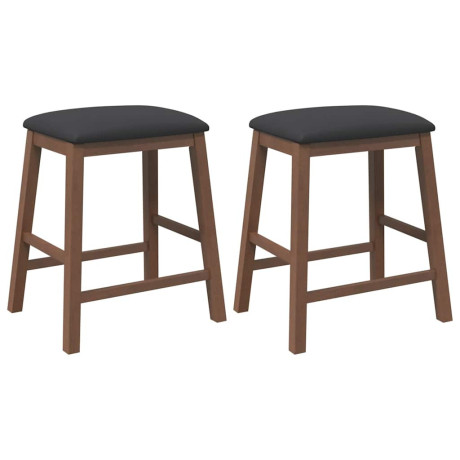 vidaXL Barstoelen met kussens 2 st massief hout rubber bruin afbeelding2 - 1