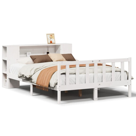 vidaXL Bed met boekenkast zonder matras grenenhout wit 160x200 cm afbeelding2 - 1