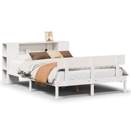 vidaXL Bed met boekenkast zonder matras grenenhout wit 135x190 cm afbeelding2 - 1