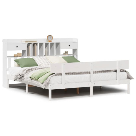 vidaXL Bed met boekenkast zonder matras grenenhout wit 200x200 cm afbeelding2 - 1