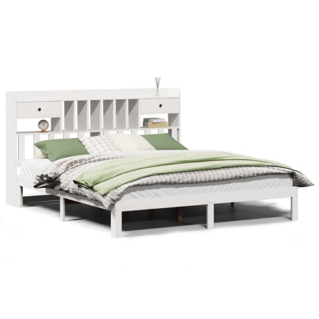 vidaXL Bed met boekenkast zonder matras grenenhout wit 180x200 cm afbeelding2 - 1
