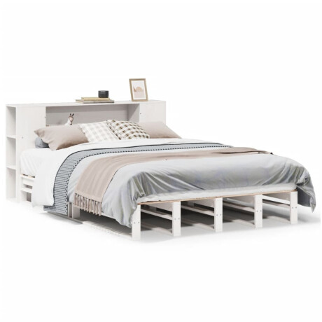 vidaXL Bed met boekenkast zonder matras massief hout wit 135x190 cm afbeelding2 - 1