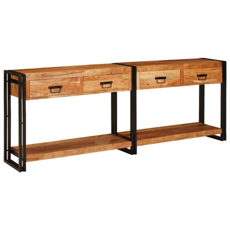 vidaXL Wandtafels 2 pcs Bruin 200 x 33 x 75 cm Massief acaciahout afbeelding2 - 1