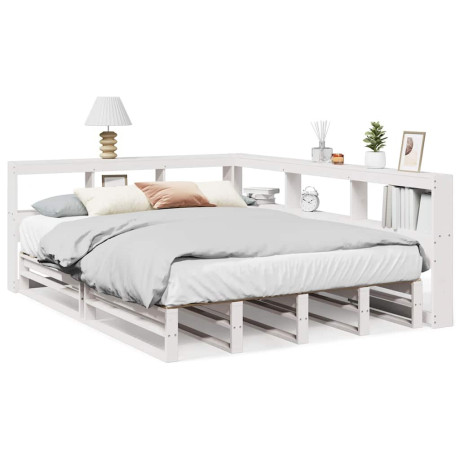 vidaXL Bed met boekenkast zonder matras grenenhout wit 140x200 cm afbeelding2 - 1
