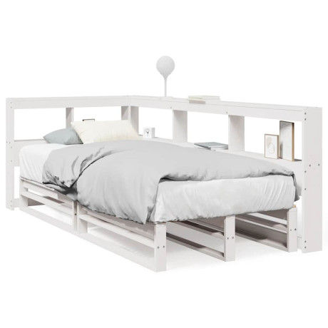 vidaXL Bed met boekenkast zonder matras grenenhout wit 90x200 cm afbeelding2 - 1