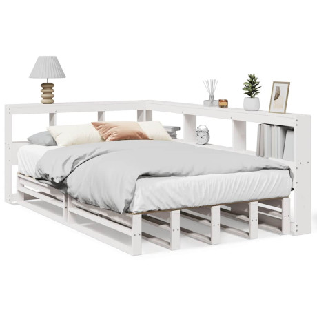 vidaXL Bed met boekenkast zonder matras grenenhout wit 120x190 cm afbeelding2 - 1