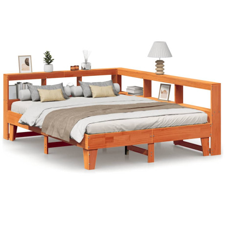 vidaXL Bed met boekenkast zonder matras grenenhout wasbruin 150x200 cm afbeelding2 - 1