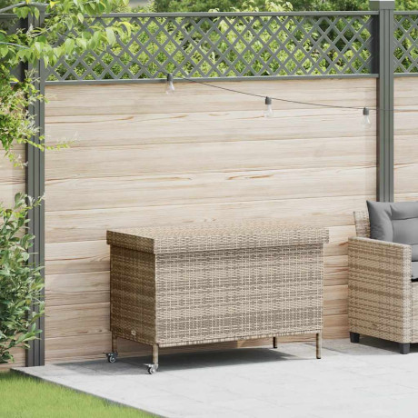 vidaXL Tuinbox met wielen 110x55x73 cm poly rattan grijs afbeelding2 - 1