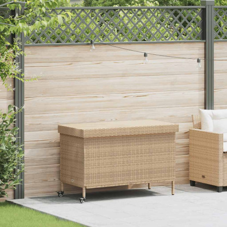 vidaXL Tuinbox met wielen 110x55x73 cm poly rattan gemengd beige afbeelding2 - 1